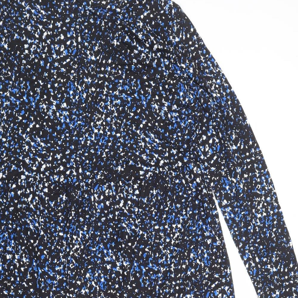 Marks and Spencer Womens Black Geometric Viscose A-Line Size 16 Boat Neck Pullover