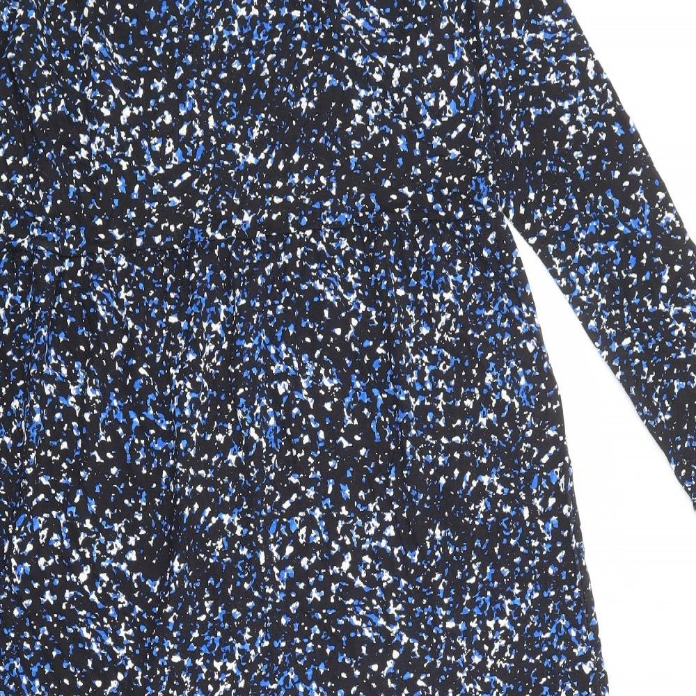 Marks and Spencer Womens Black Geometric Viscose A-Line Size 16 Boat Neck Pullover