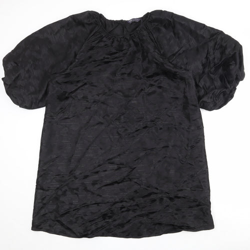 Marks and Spencer Womens Black Geometric Polyester Shift Size 14 Round Neck Button