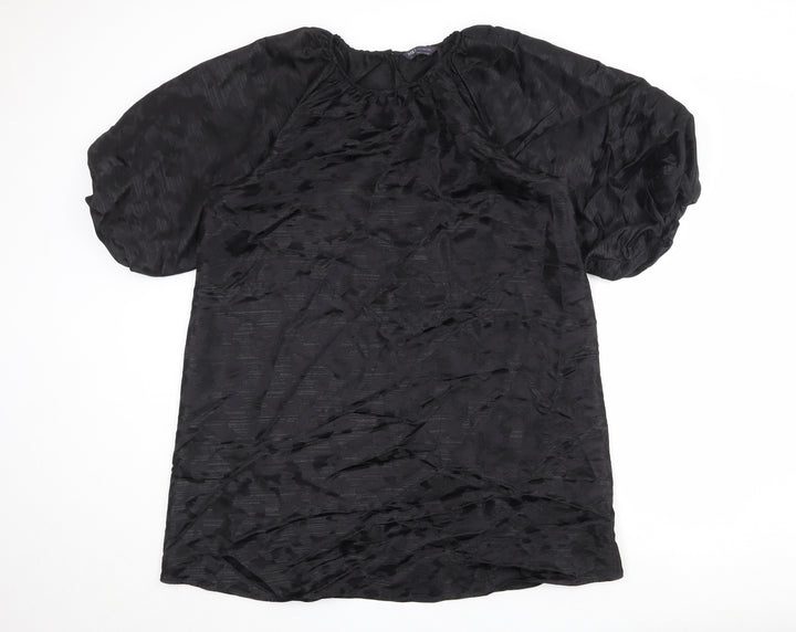 Marks and Spencer Womens Black Geometric Polyester Shift Size 14 Round Neck Button