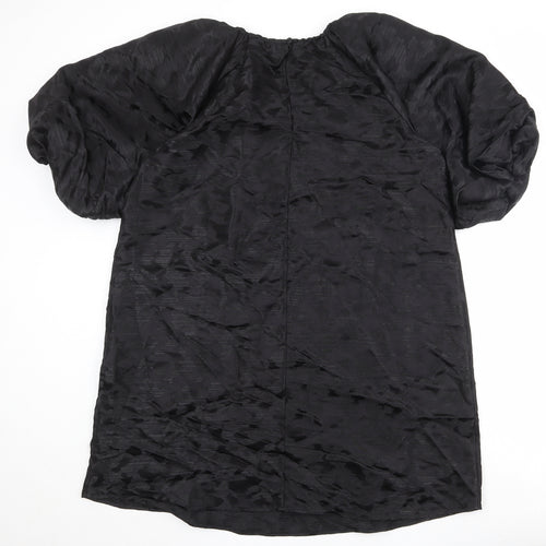 Marks and Spencer Womens Black Geometric Polyester Shift Size 14 Round Neck Button