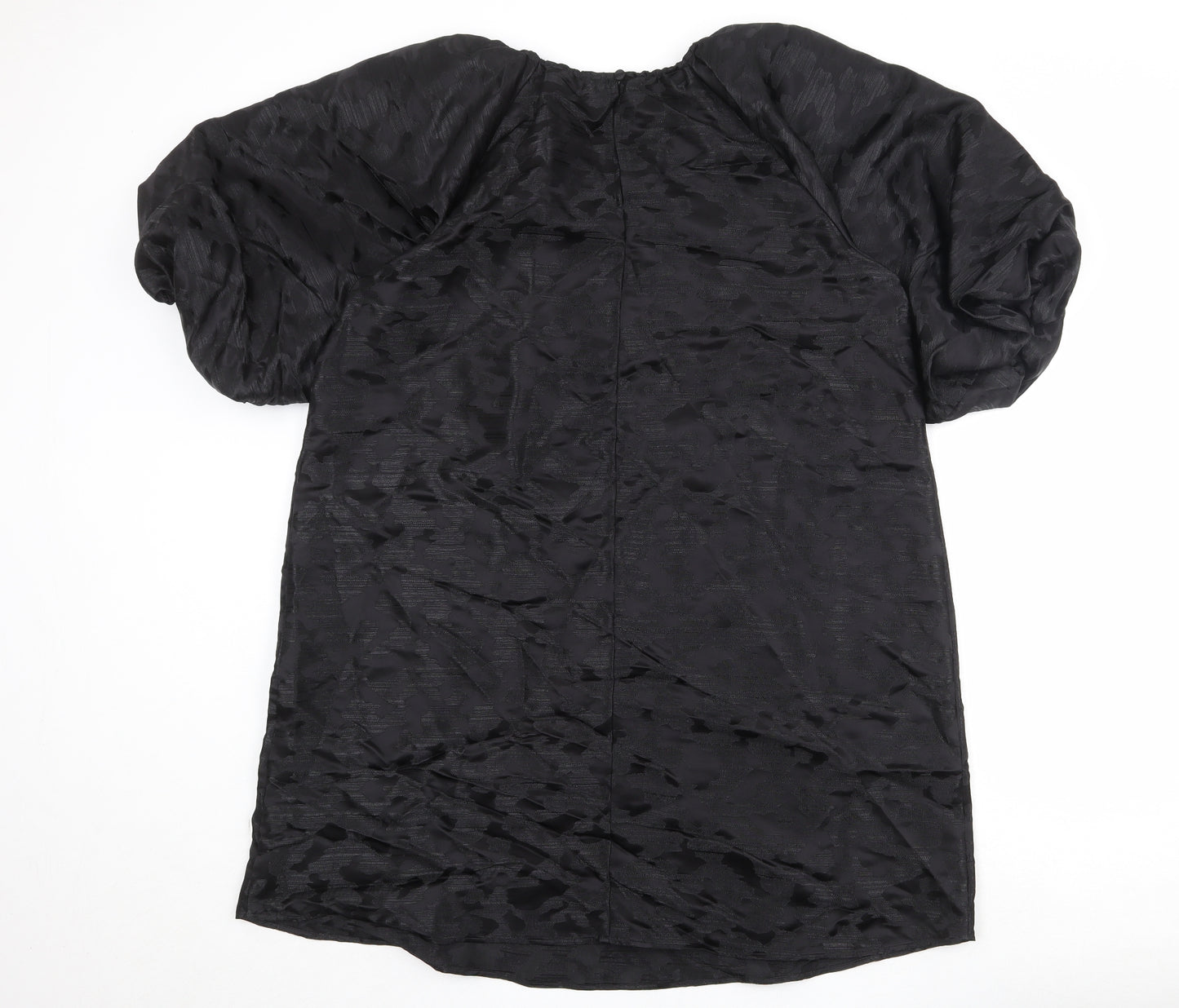 Marks and Spencer Womens Black Geometric Polyester Shift Size 14 Round Neck Button