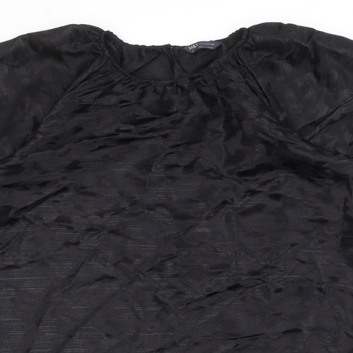 Marks and Spencer Womens Black Geometric Polyester Shift Size 14 Round Neck Button