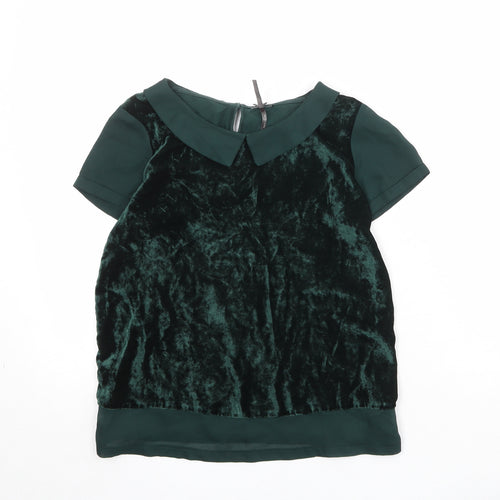 NEXT Girls Green Viscose Pullover Blouse Size 12 Years Collared Button