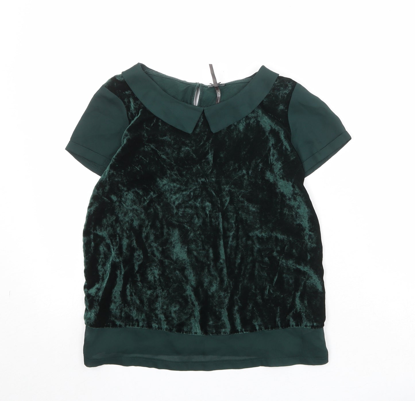 NEXT Girls Green Viscose Pullover Blouse Size 12 Years Collared Button