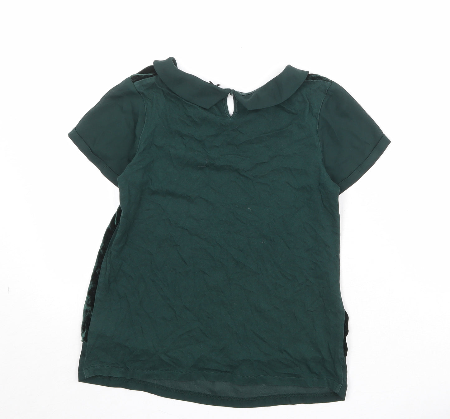 NEXT Girls Green Viscose Pullover Blouse Size 12 Years Collared Button