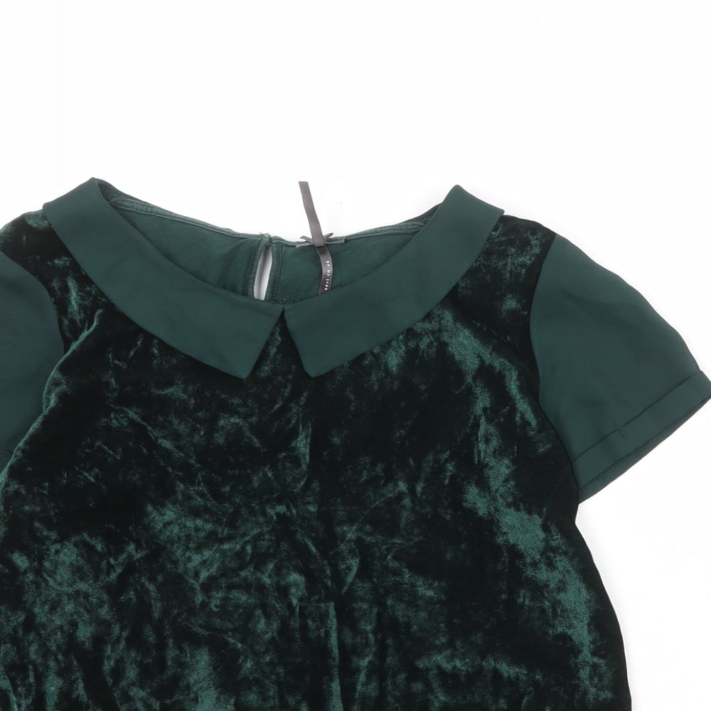 NEXT Girls Green Viscose Pullover Blouse Size 12 Years Collared Button