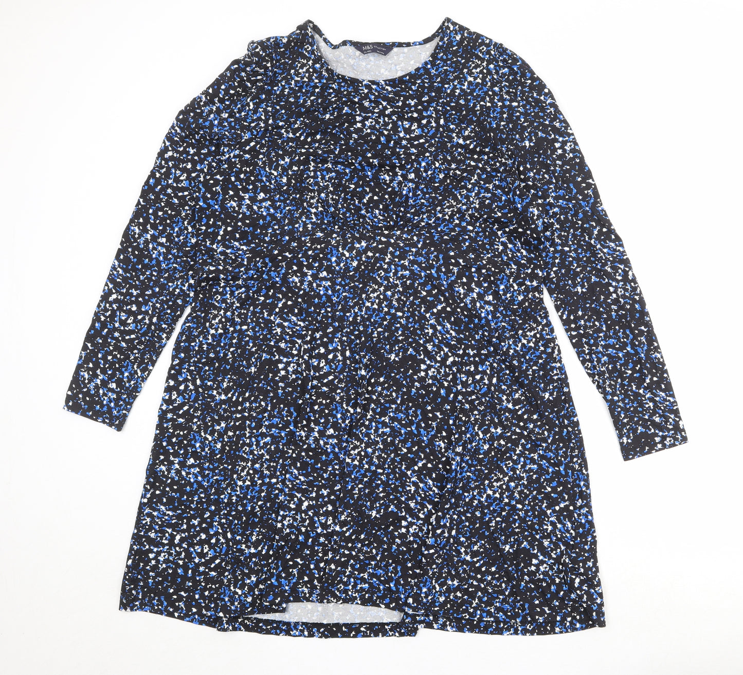 Marks and Spencer Womens Black Geometric Viscose A-Line Size 20 Boat Neck Pullover