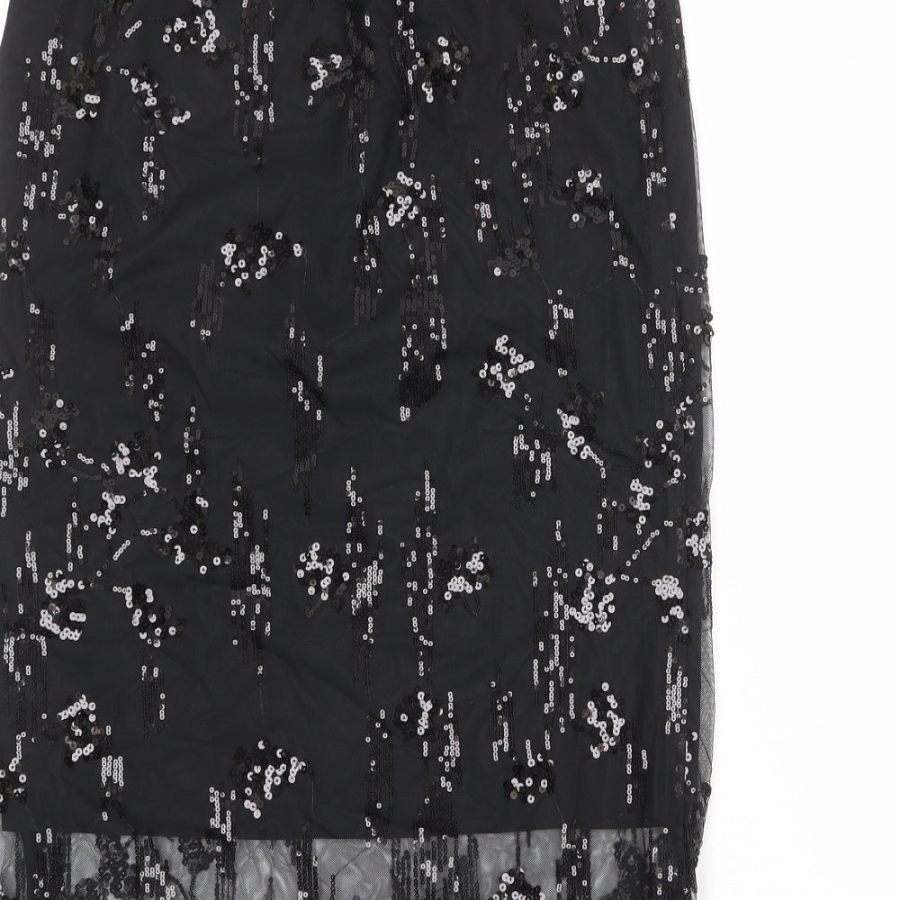 Marks and Spencer Womens Black Geometric Polyester A-Line Skirt Size 10