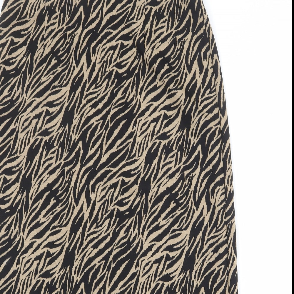 Marks and Spencer Womens Brown Geometric Polyester A-Line Skirt Size 12