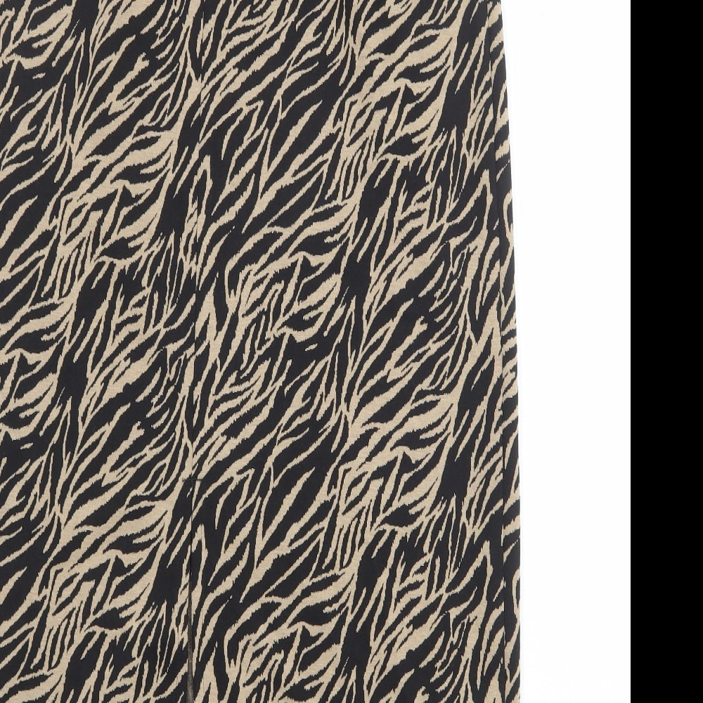 Marks and Spencer Womens Brown Geometric Polyester A-Line Skirt Size 12