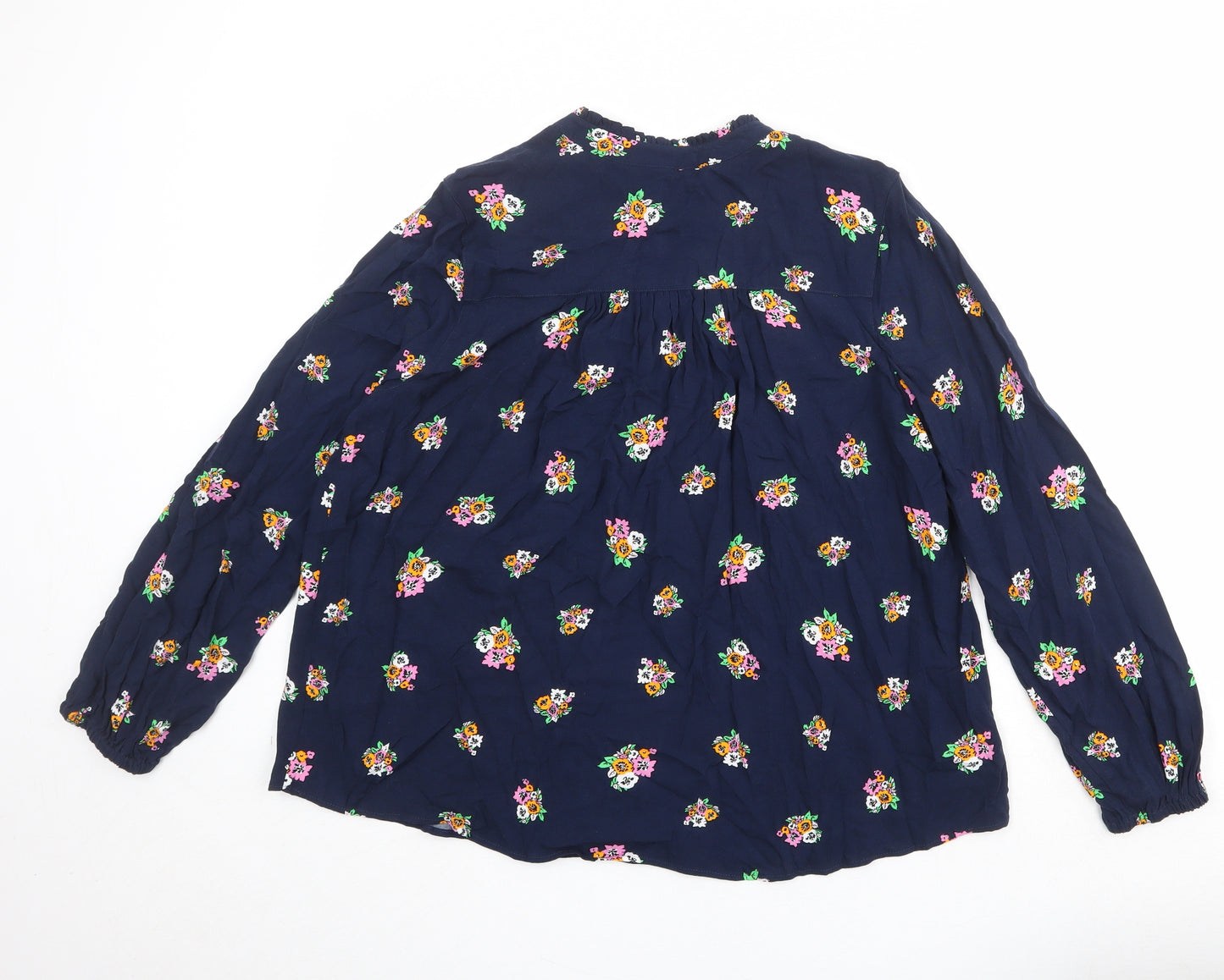Marks and Spencer Womens Blue Floral Viscose Basic Blouse Size 14 V-Neck