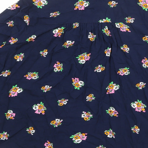 Marks and Spencer Womens Blue Floral Viscose Basic Blouse Size 14 V-Neck