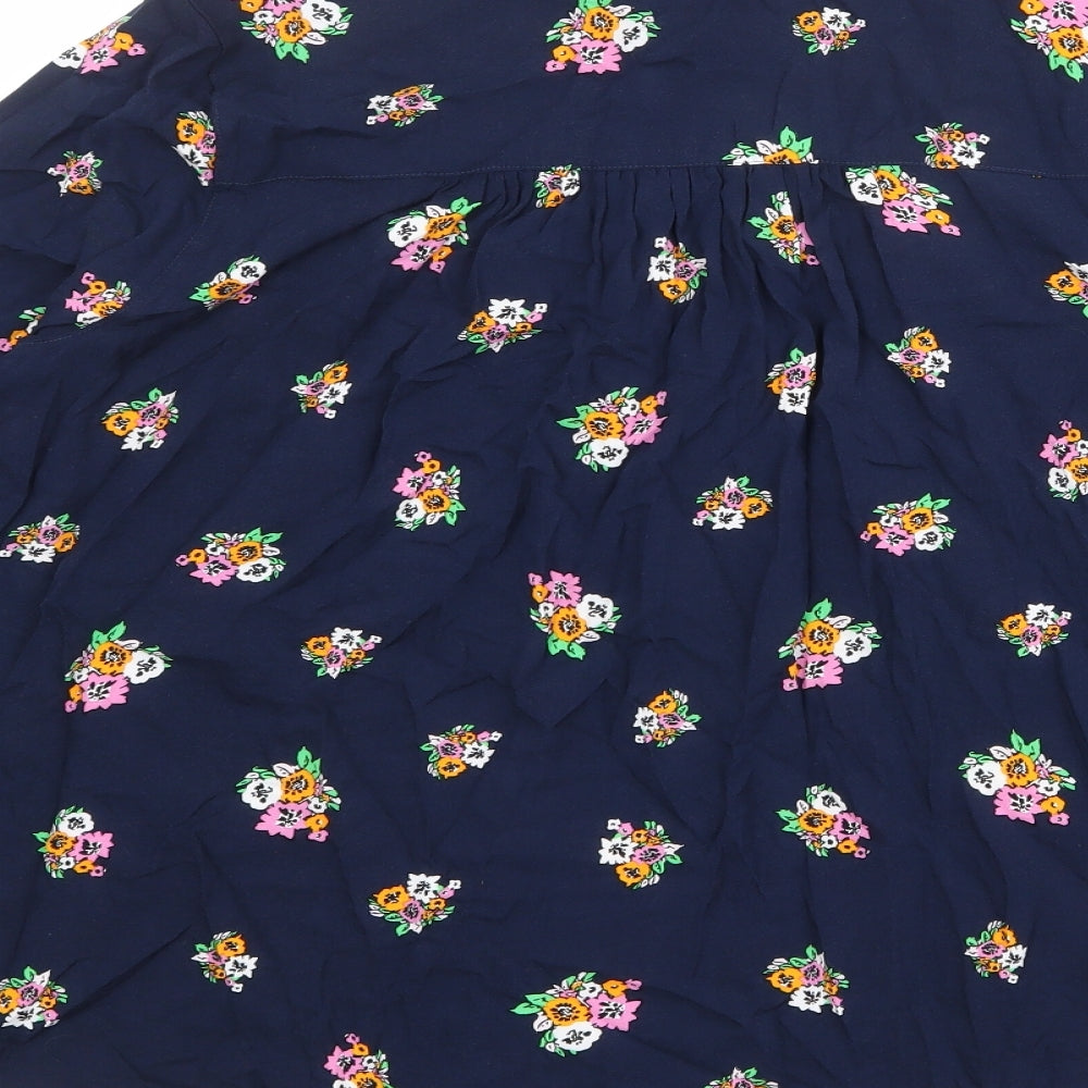 Marks and Spencer Womens Blue Floral Viscose Basic Blouse Size 14 V-Neck