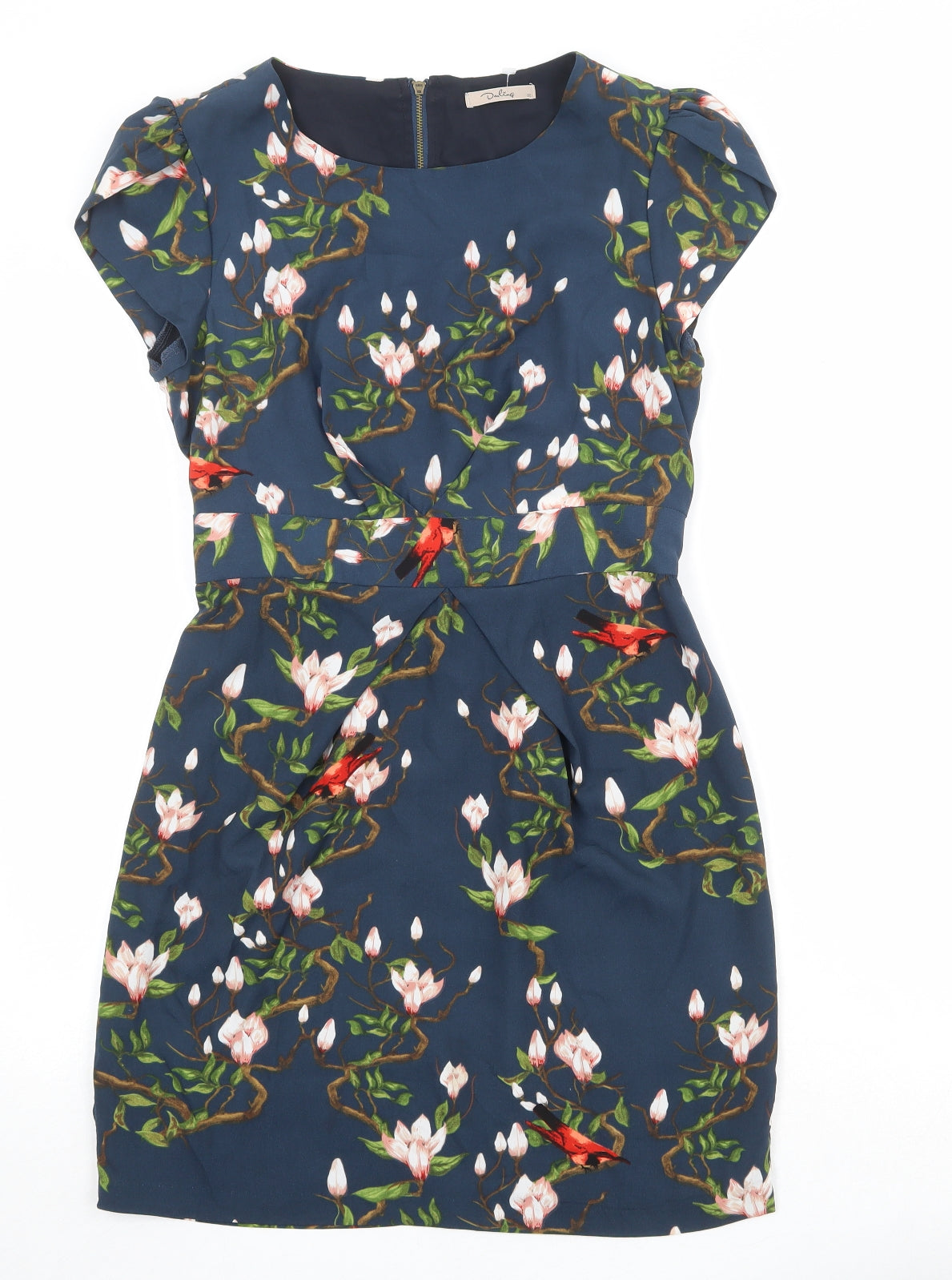 Darling Womens Blue Floral Polyester Pencil Dress Size M Boat Neck Zip