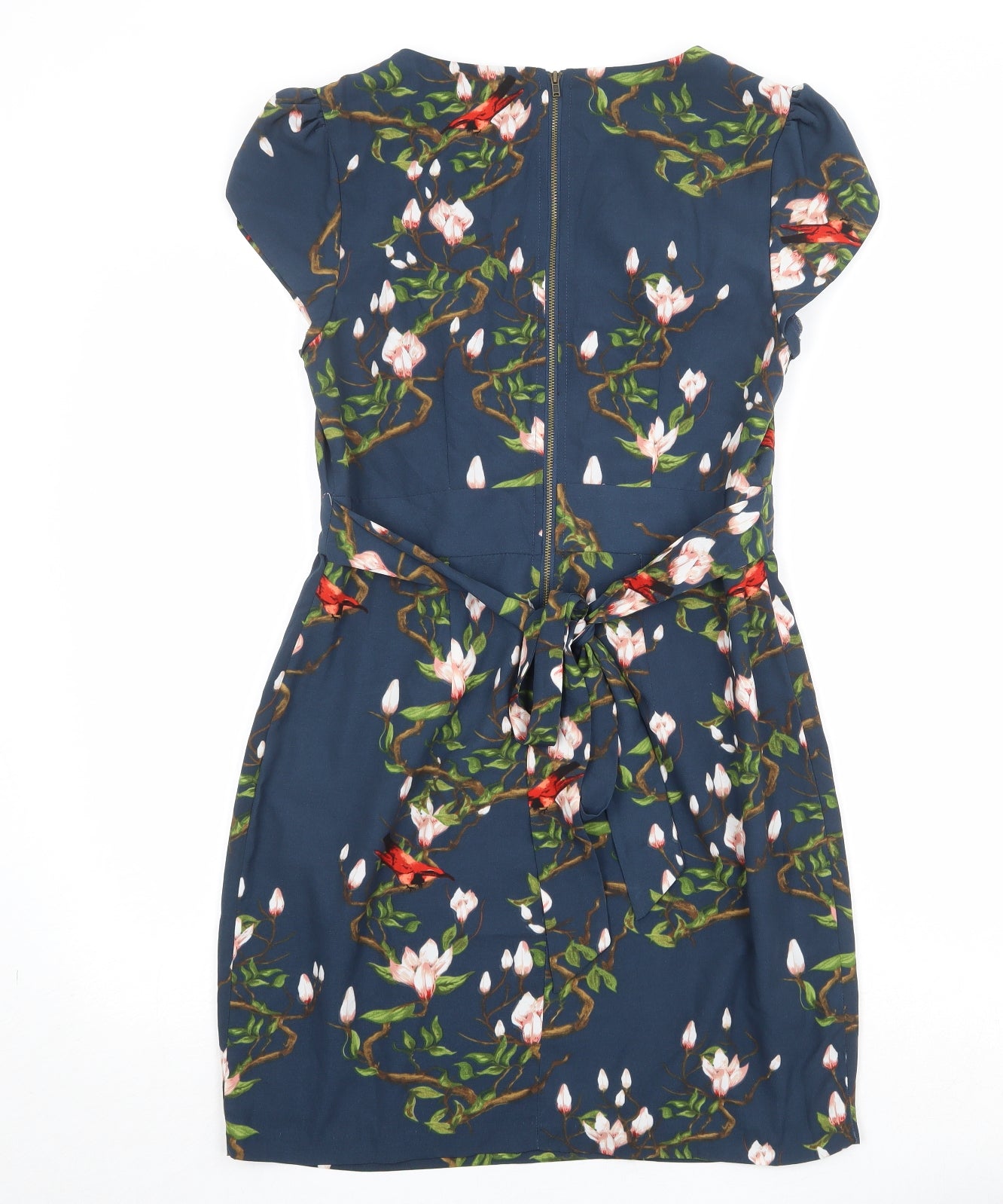 Darling Womens Blue Floral Polyester Pencil Dress Size M Boat Neck Zip