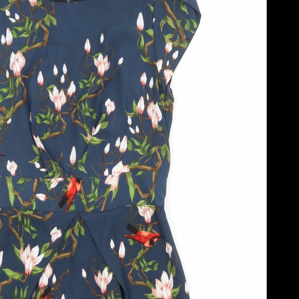 Darling Womens Blue Floral Polyester Pencil Dress Size M Boat Neck Zip