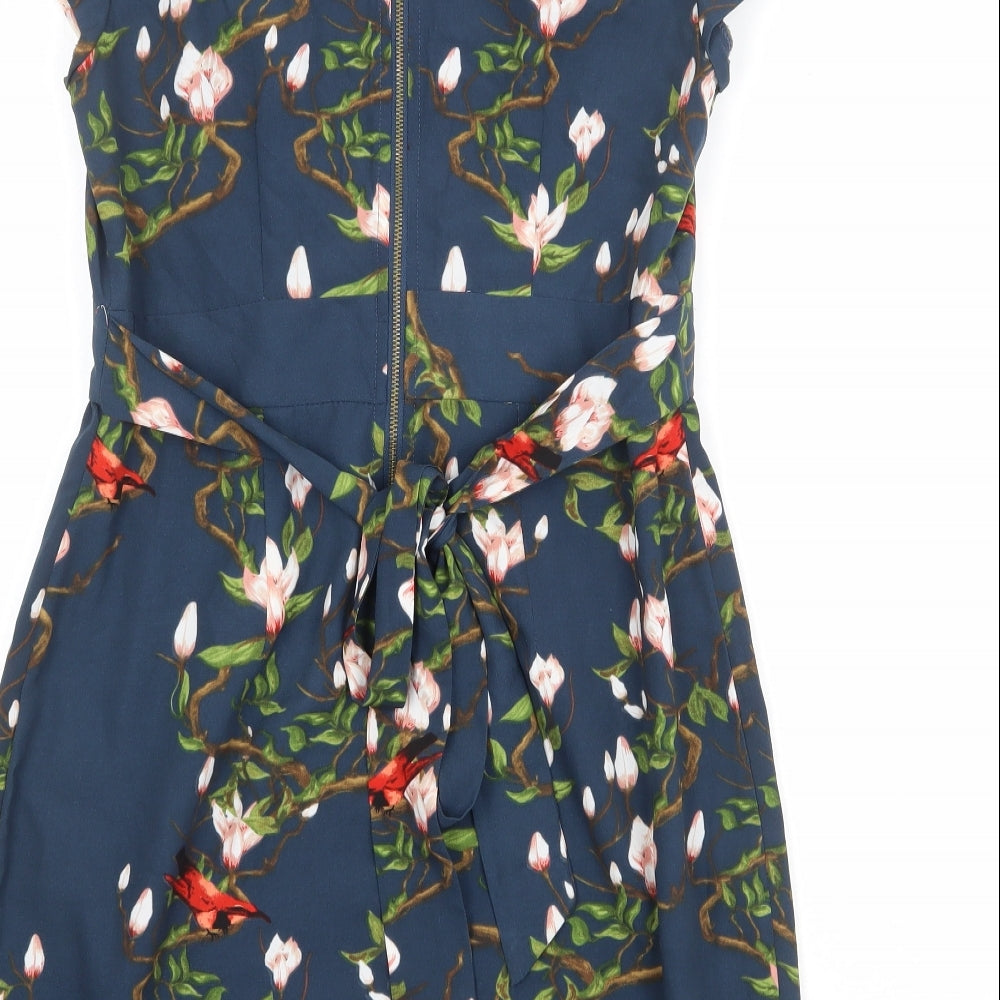 Darling Womens Blue Floral Polyester Pencil Dress Size M Boat Neck Zip