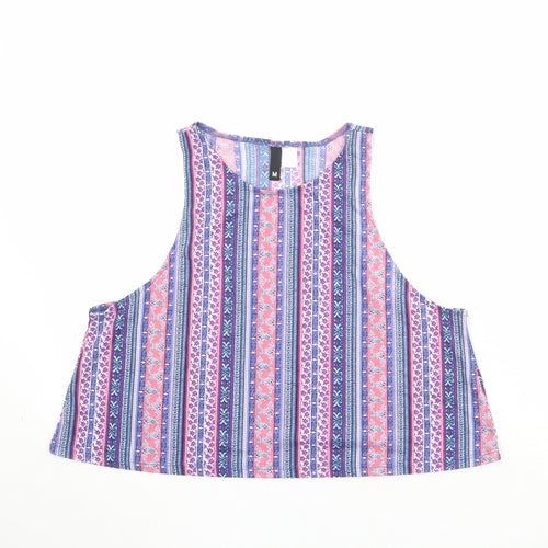 Divided by H&M Womens Multicoloured Geometric Polyester Basic Tank Size M Round Neck