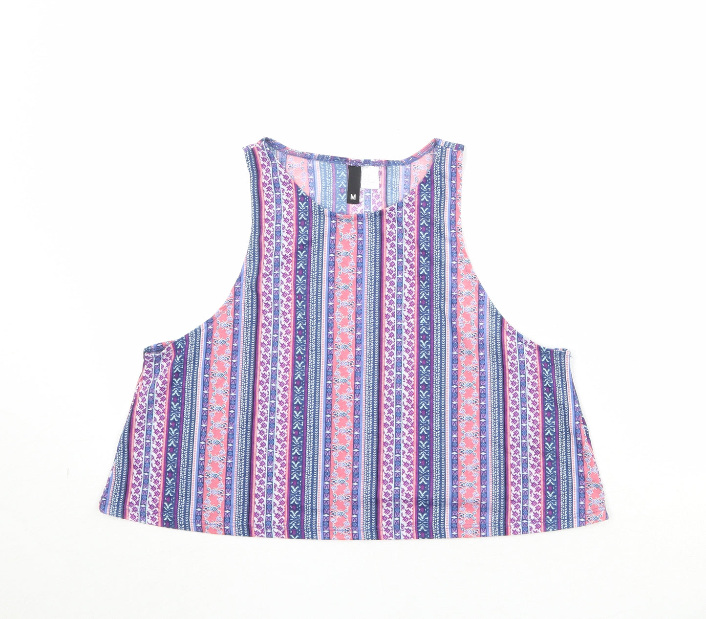Divided by H&M Womens Multicoloured Geometric Polyester Basic Tank Size M Round Neck