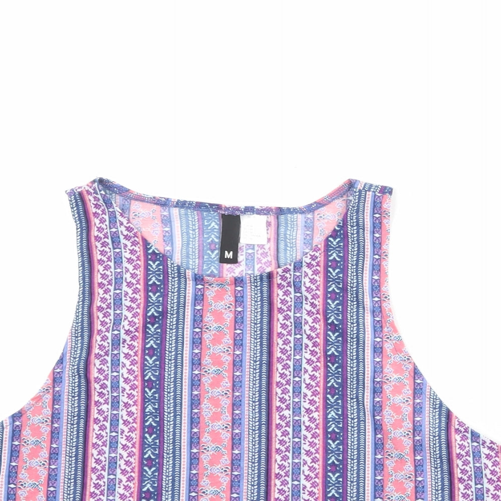 Divided by H&M Womens Multicoloured Geometric Polyester Basic Tank Size M Round Neck