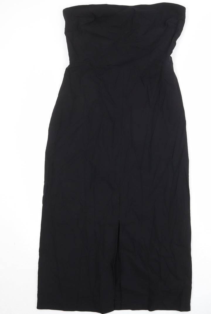 Marks and Spencer Womens Black Viscose Sheath Size 14 Square Neck Zip