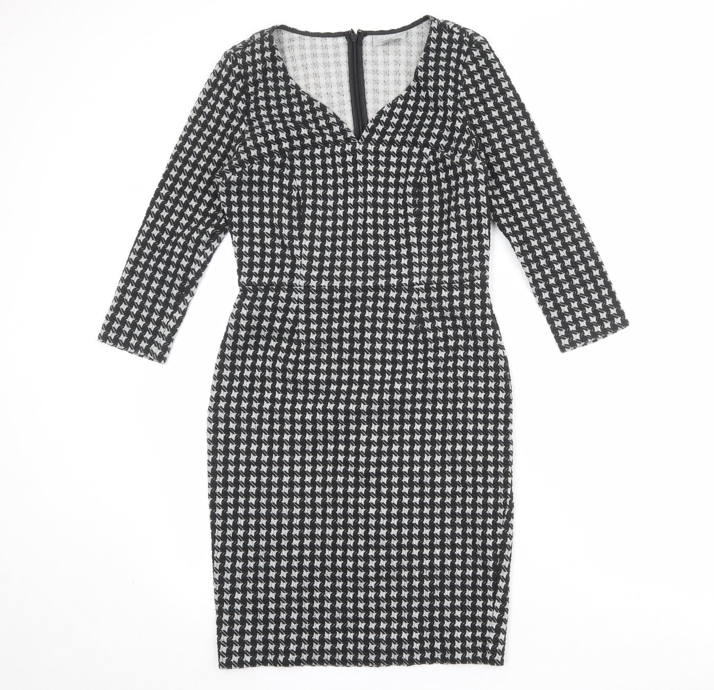 PURE Collection Womens Black Geometric Polyester Pencil Dress Size 8 V-Neck Pullover