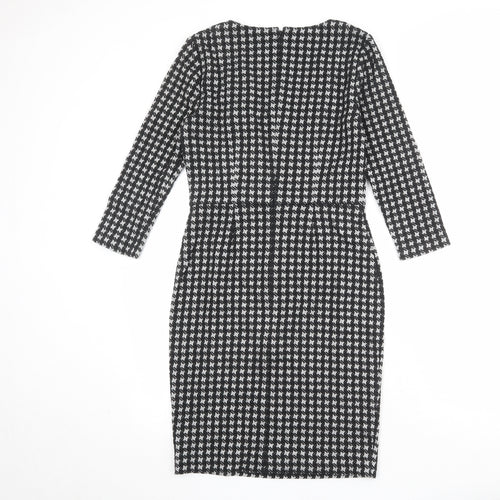 PURE Collection Womens Black Geometric Polyester Pencil Dress Size 8 V-Neck Pullover