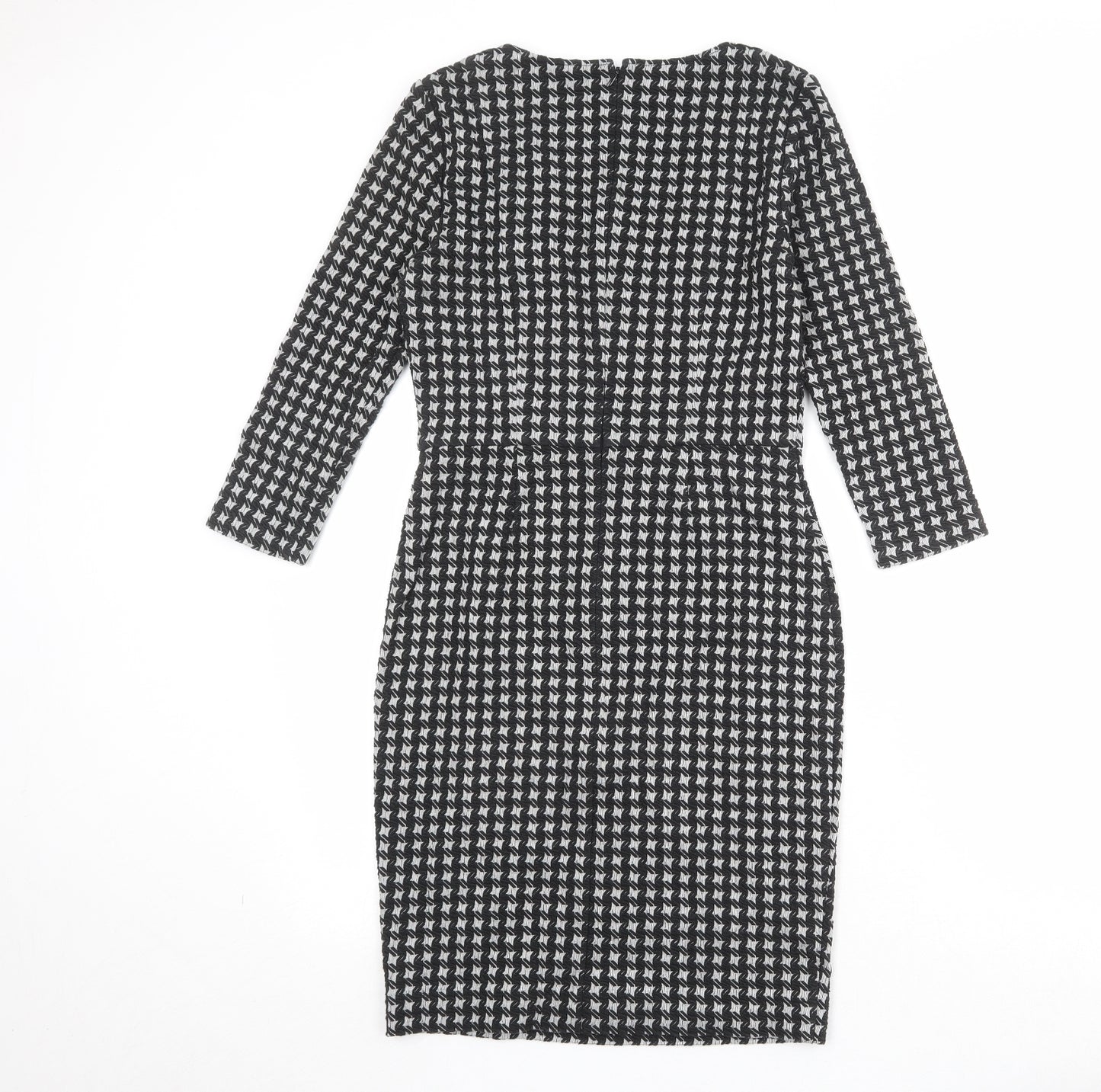 PURE Collection Womens Black Geometric Polyester Pencil Dress Size 8 V-Neck Pullover