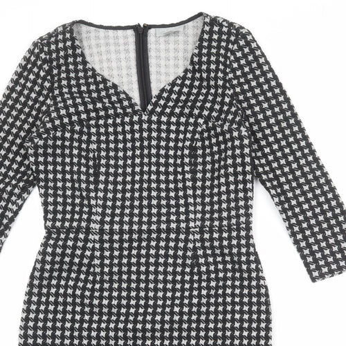 PURE Collection Womens Black Geometric Polyester Pencil Dress Size 8 V-Neck Pullover