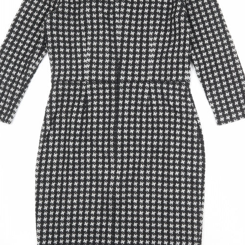 PURE Collection Womens Black Geometric Polyester Pencil Dress Size 8 V-Neck Pullover