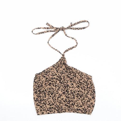 NEXT Womens Brown Animal Print Polyester Cropped Tank Size 6 Halter - Leopard Pattern