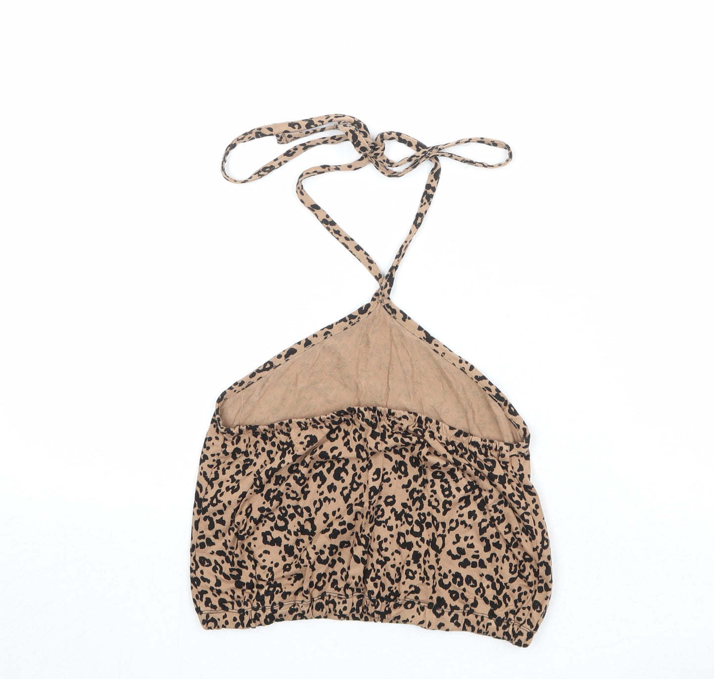 NEXT Womens Brown Animal Print Polyester Cropped Tank Size 6 Halter - Leopard Pattern