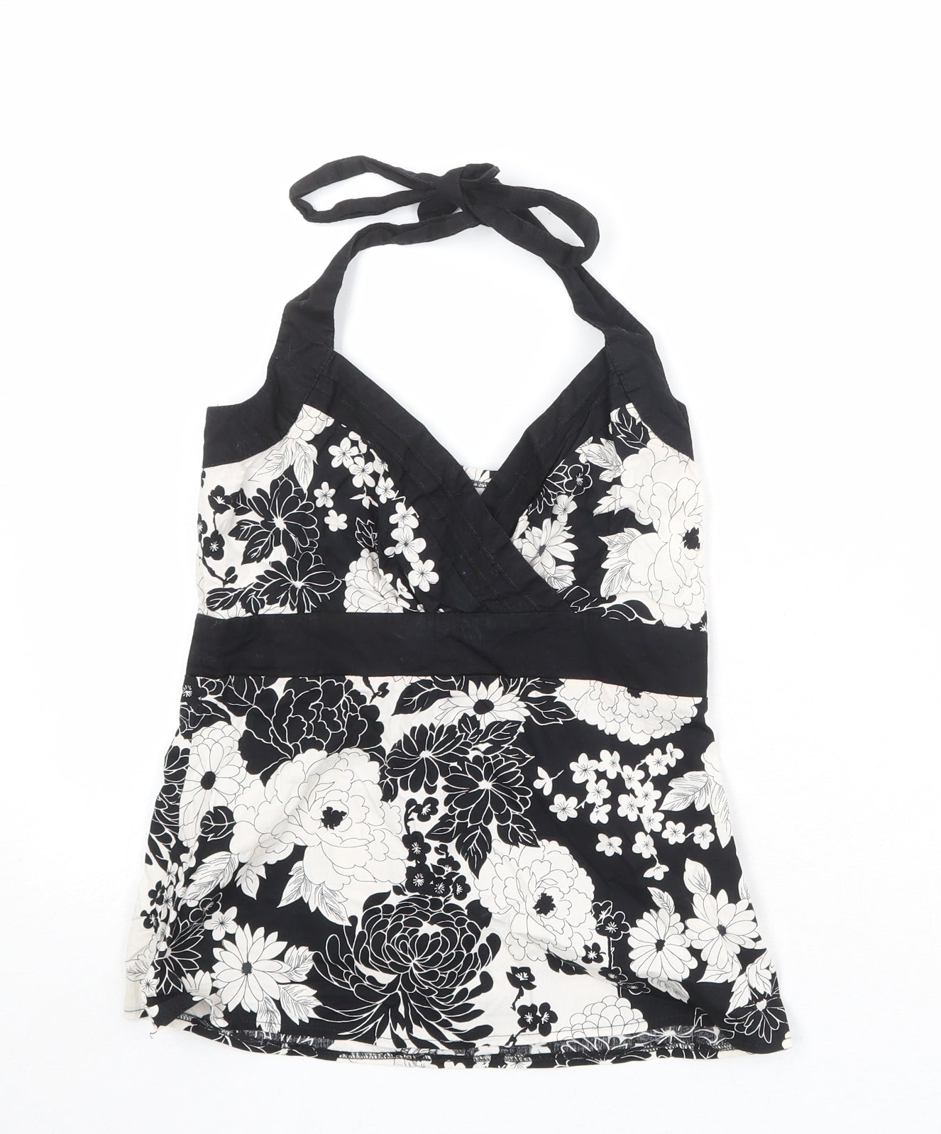 New Look Womens Black Floral Cotton Basic Tank Size 10 Halter