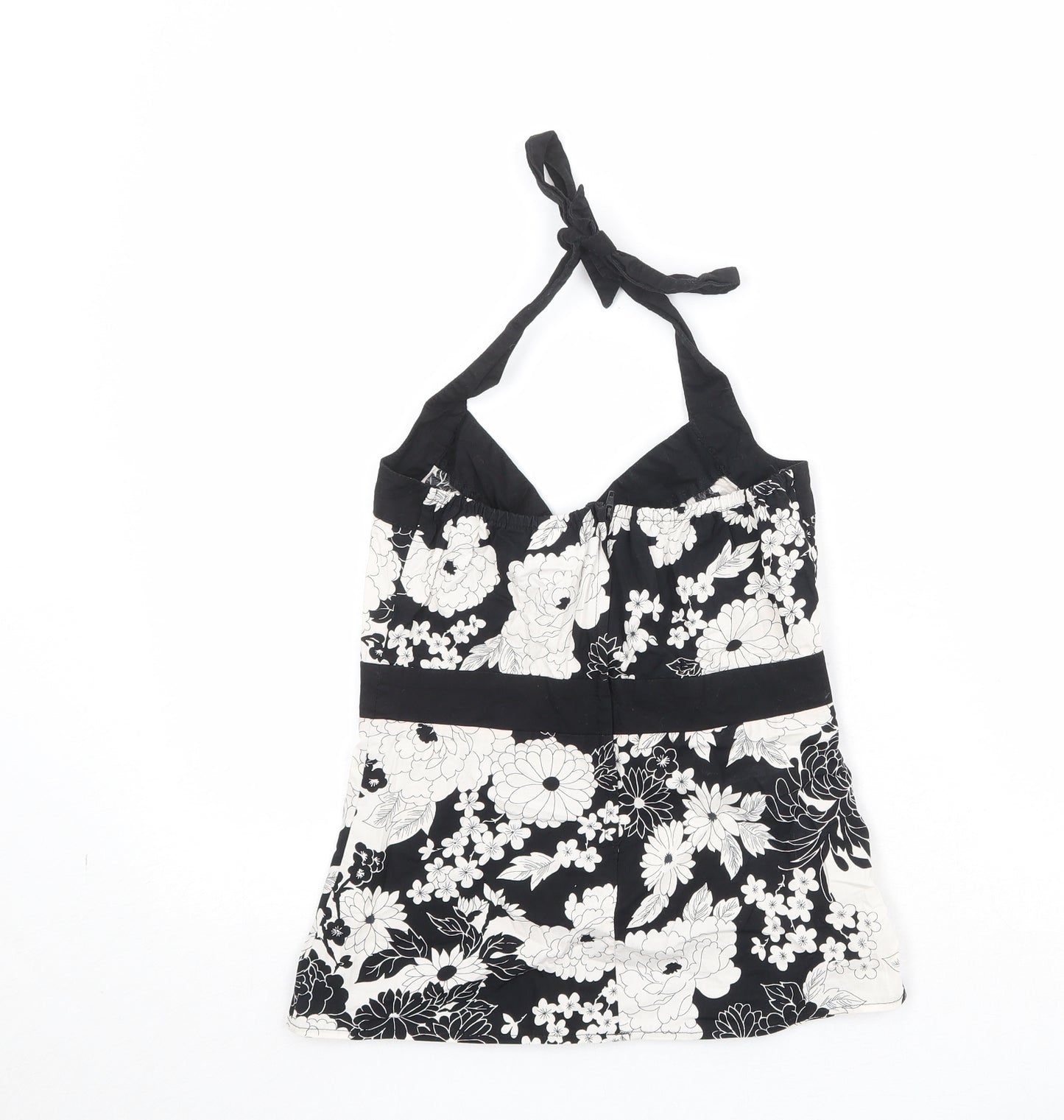 New Look Womens Black Floral Cotton Basic Tank Size 10 Halter