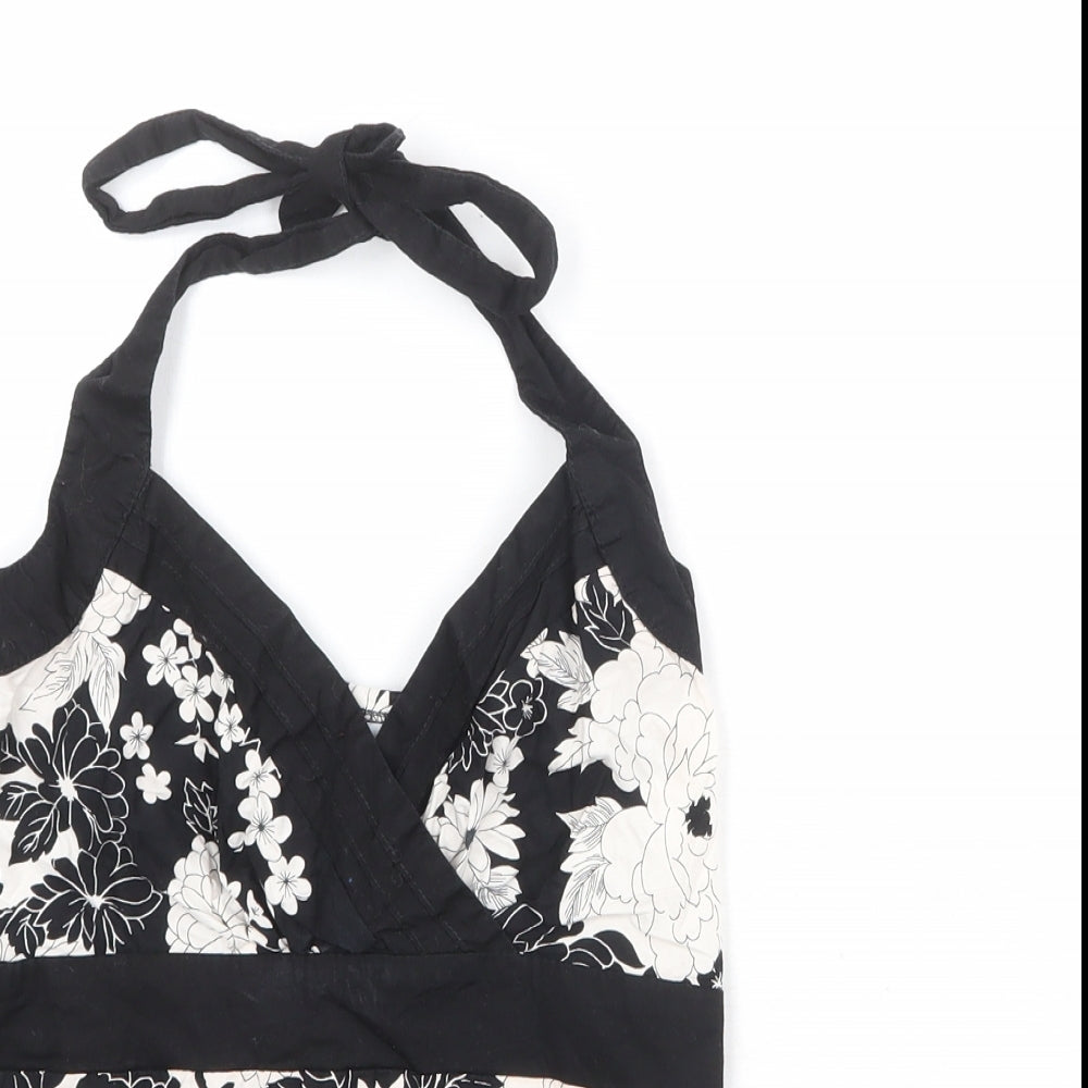 New Look Womens Black Floral Cotton Basic Tank Size 10 Halter