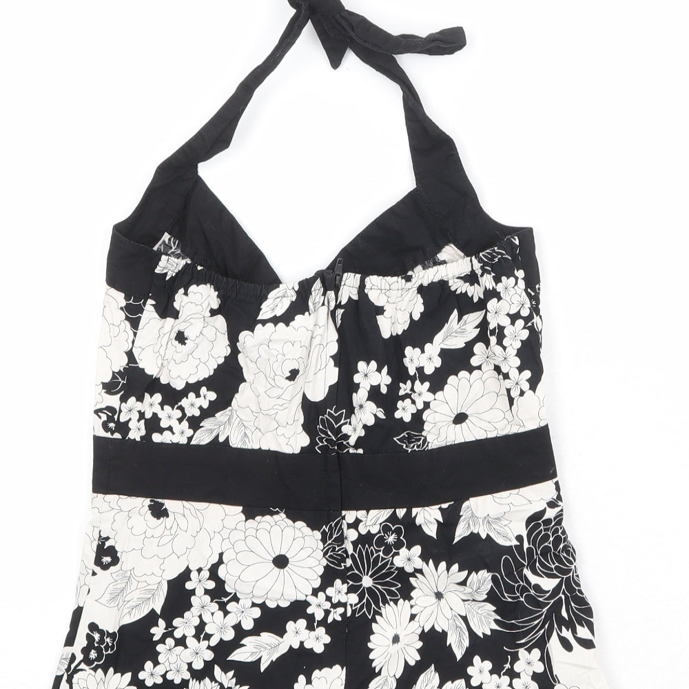 New Look Womens Black Floral Cotton Basic Tank Size 10 Halter