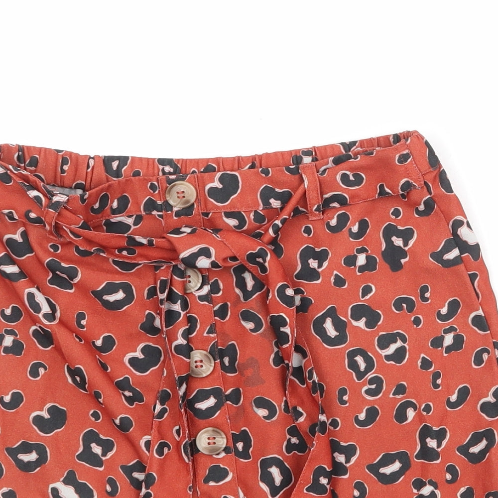 River Island Girls Orange Animal Print Polyester Mini Skirt Size 9 Years Regular Button