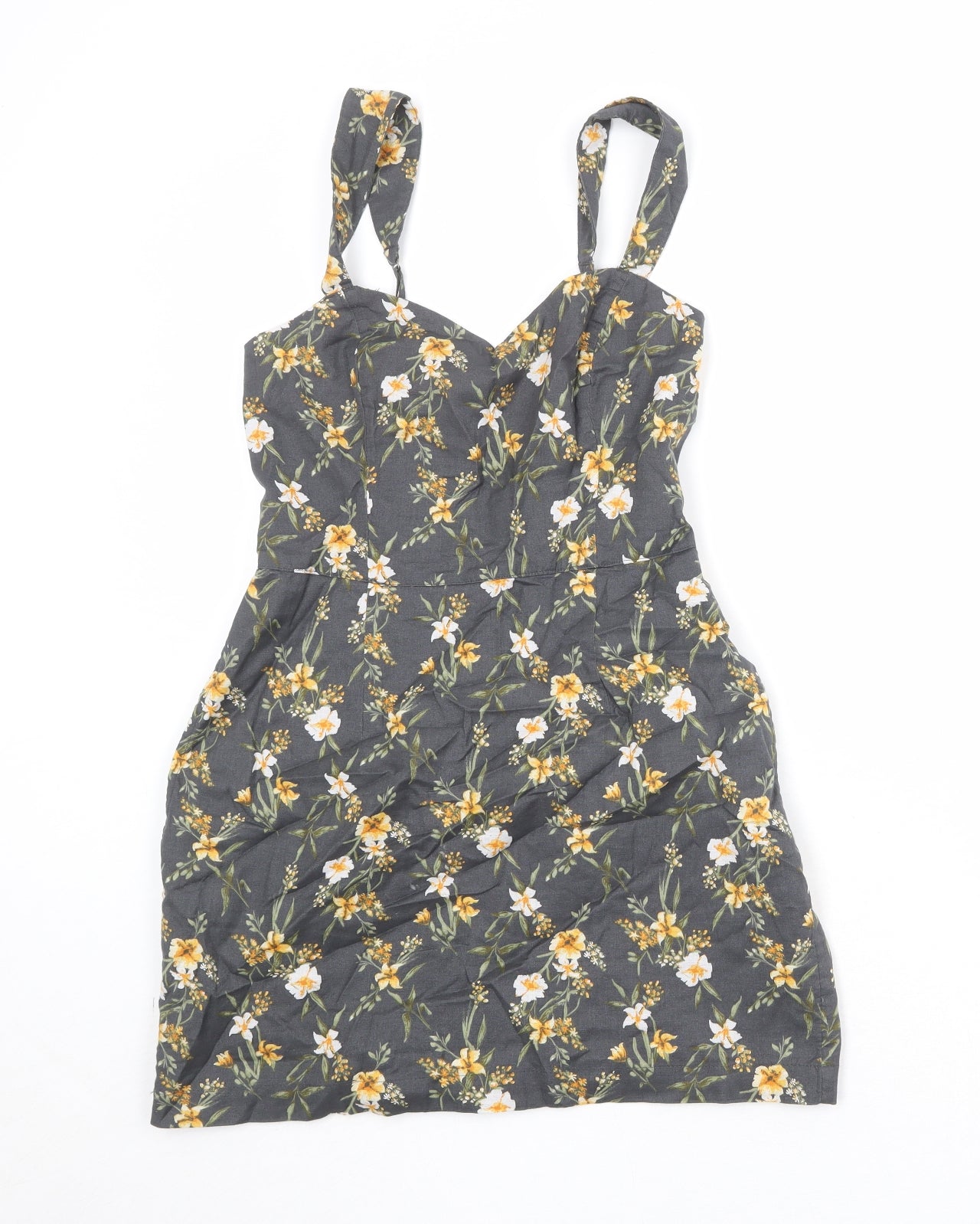 Abercrombie & Fitch Womens Grey Floral 100% Cotton Tank Dress Size S V-Neck Zip