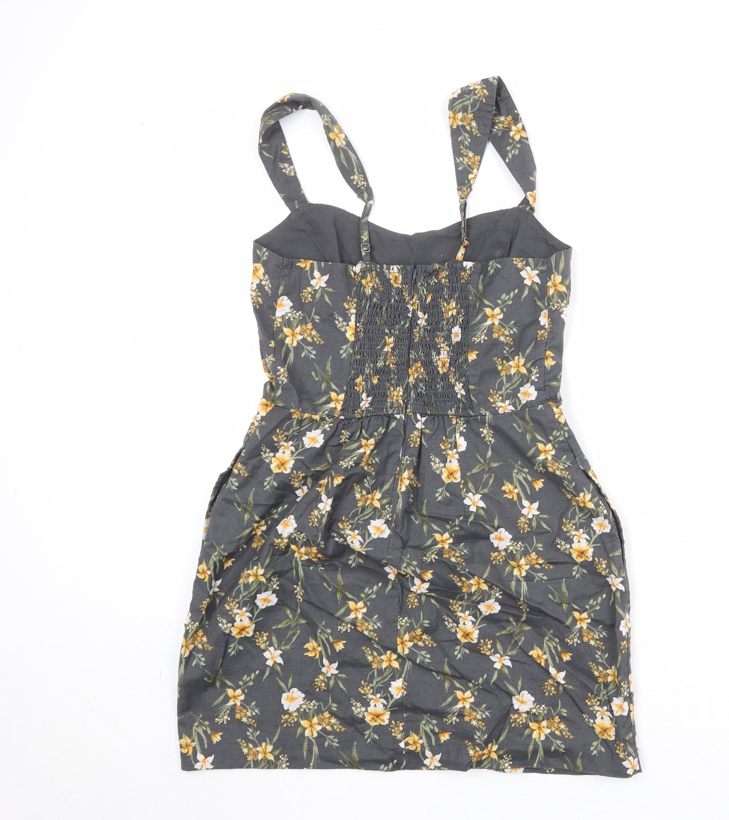 Abercrombie & Fitch Womens Grey Floral 100% Cotton Tank Dress Size S V-Neck Zip
