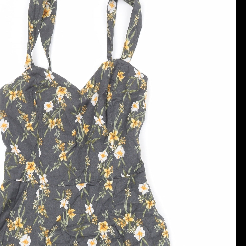 Abercrombie & Fitch Womens Grey Floral 100% Cotton Tank Dress Size S V-Neck Zip