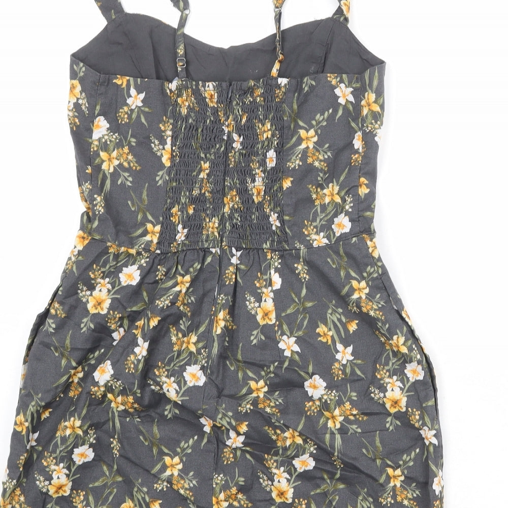Abercrombie & Fitch Womens Grey Floral 100% Cotton Tank Dress Size S V-Neck Zip