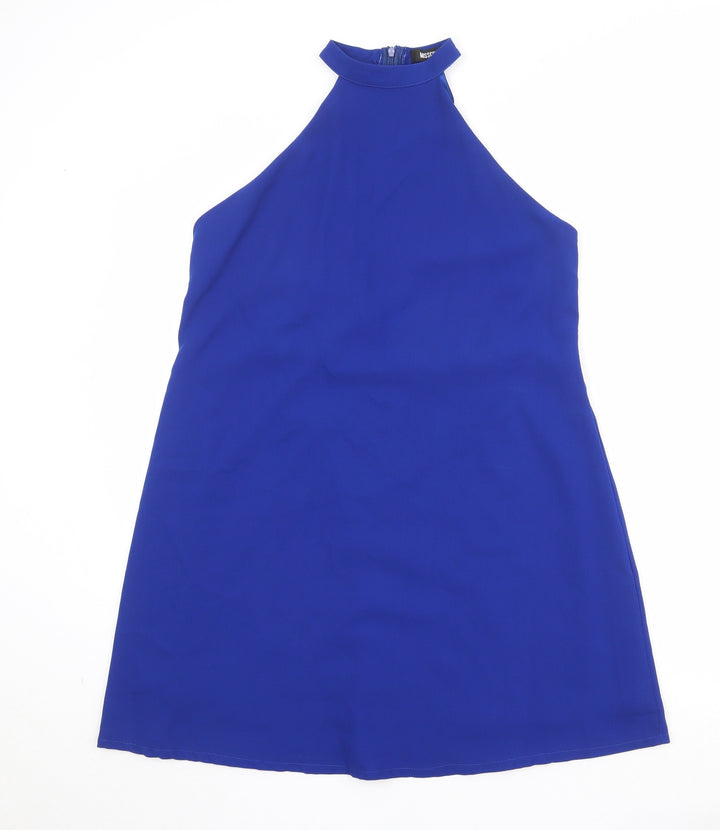 Missguided Womens Blue Polyester Trapeze & Swing Size 12 Halter Zip