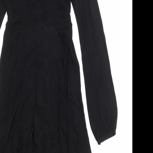 Warehouse Womens Black Viscose A-Line Size 10 Round Neck Tie - Tie Front