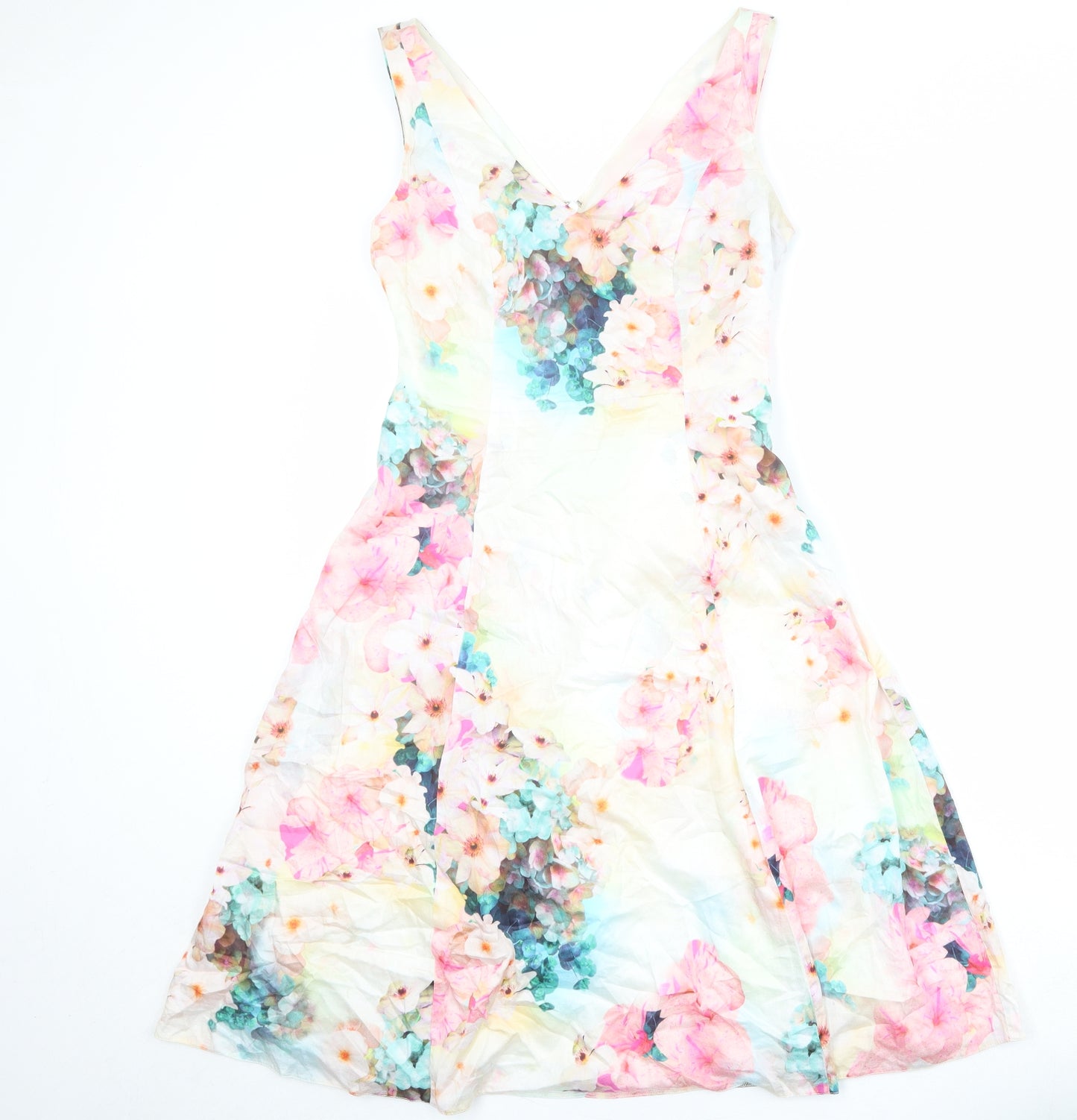 Phase Eight Womens Multicoloured Floral Cotton Fit & Flare Size 10 V-Neck Zip