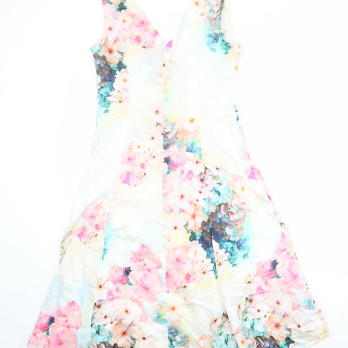 Phase Eight Womens Multicoloured Floral Cotton Fit & Flare Size 10 V-Neck Zip