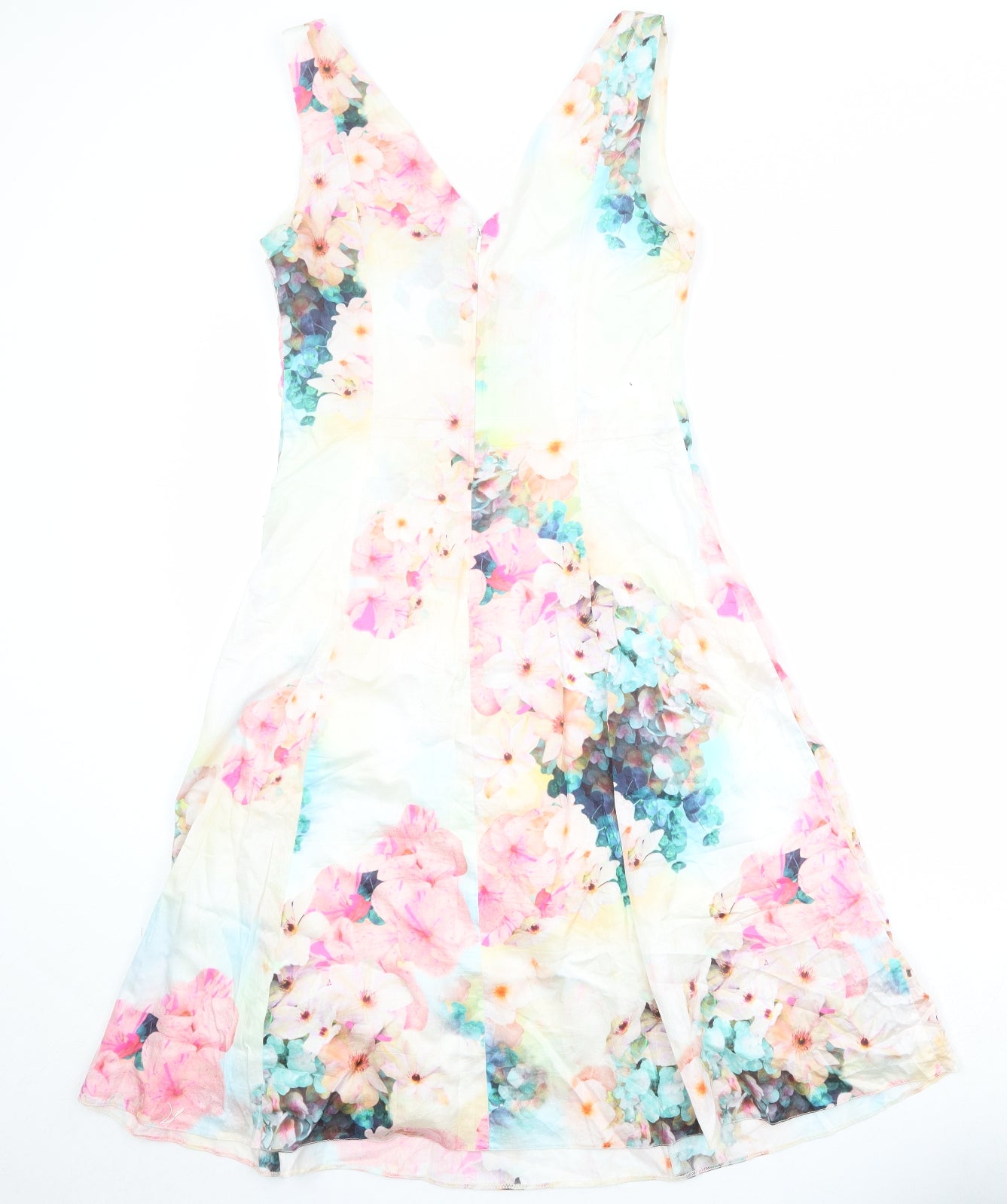 Phase Eight Womens Multicoloured Floral Cotton Fit & Flare Size 10 V-Neck Zip