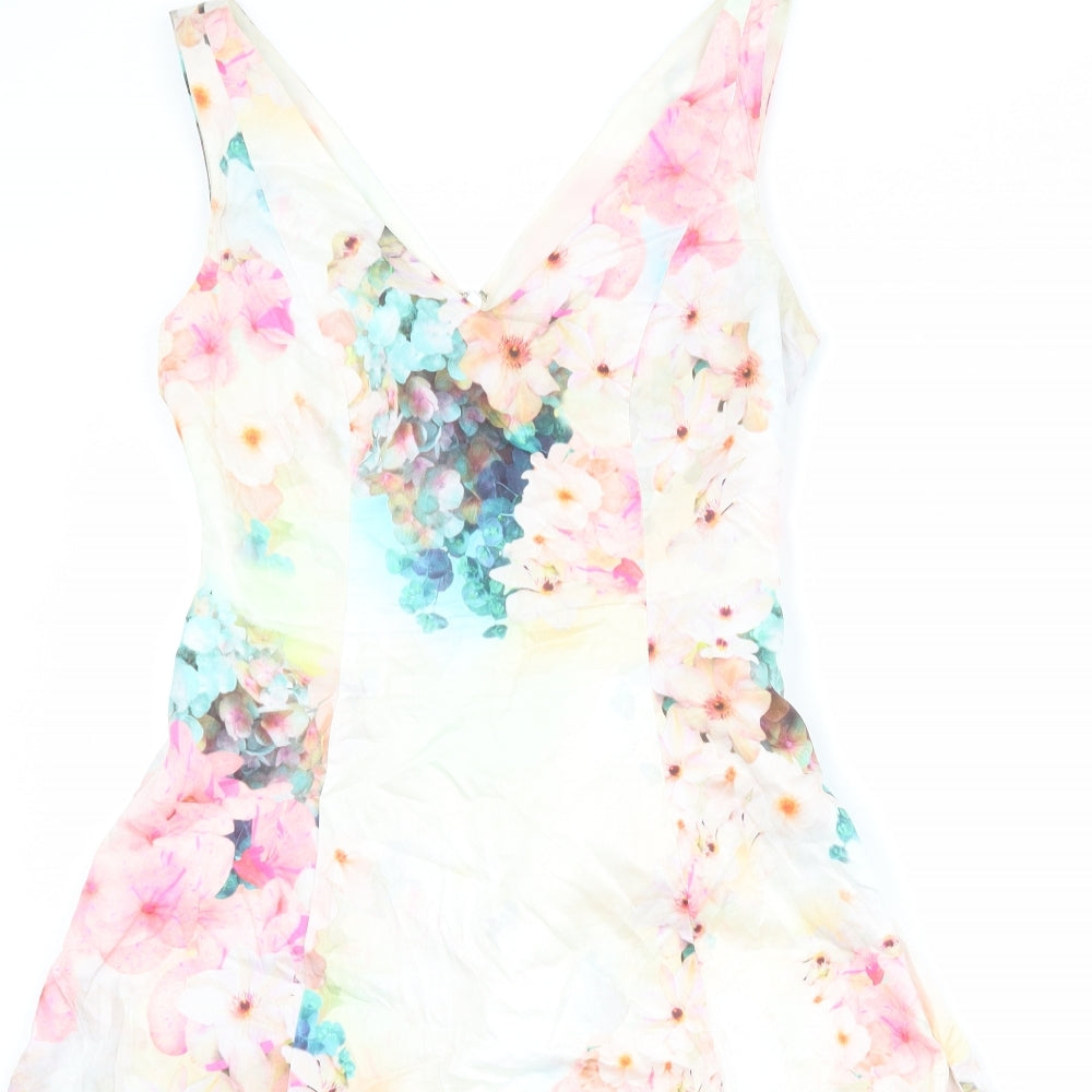 Phase Eight Womens Multicoloured Floral Cotton Fit & Flare Size 10 V-Neck Zip