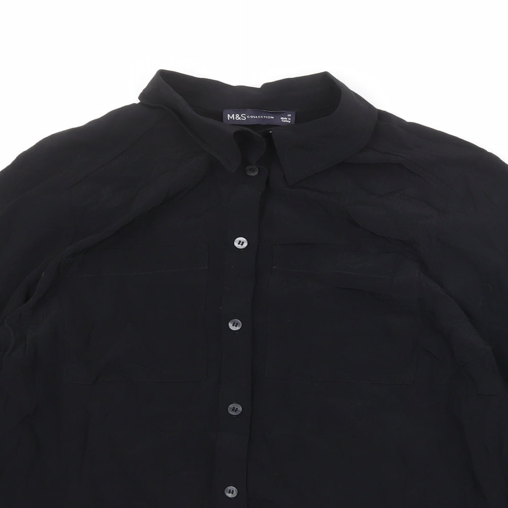 Marks and Spencer Womens Black Polyester Basic Button-Up Size 10 Collared