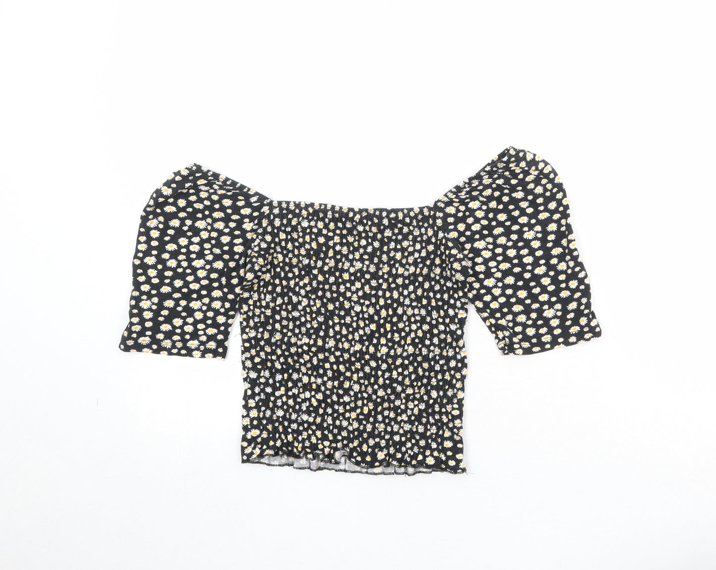 Only Womens Black Floral Viscose Cropped Blouse Size XS Boat Neck